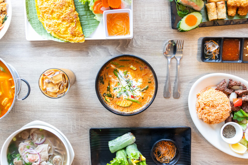bird's eye view of thai food selection